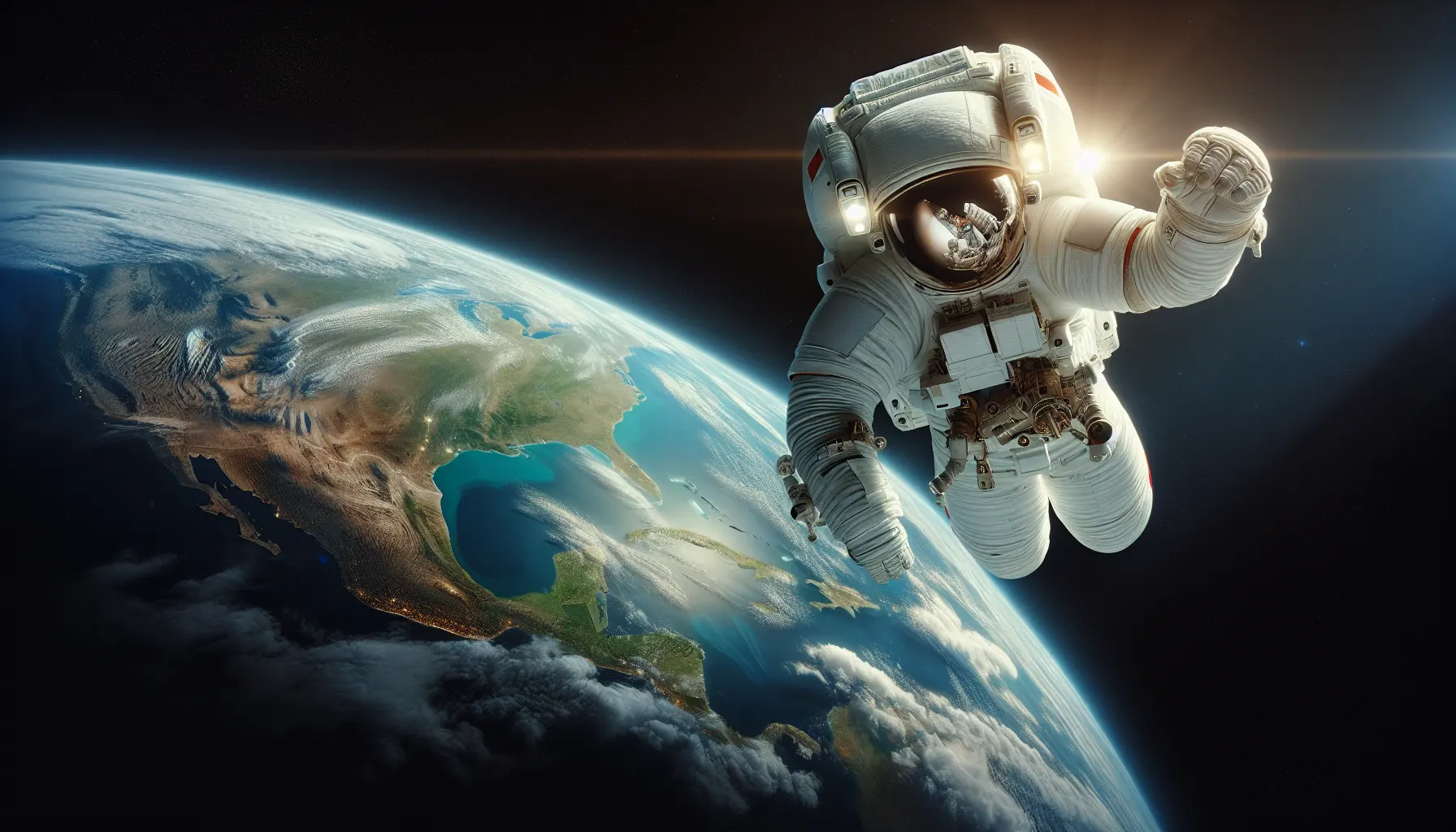 Astronaut floating untethered above Earth